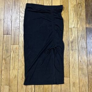 Almost Famous Black Ruched Drawstring Side Slit Midi Skirt XL